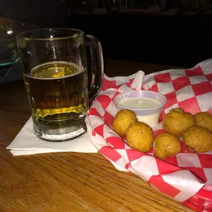 Fried mushrooms and beer.