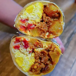 Al pastor breakfast burrito- pair with habanero sauce and you&apos;ve got ooooweee yum!! ~Seattle.food.diva