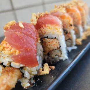 a close up of a sushi roll