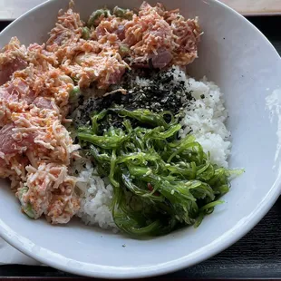 a bowl of food on a tray