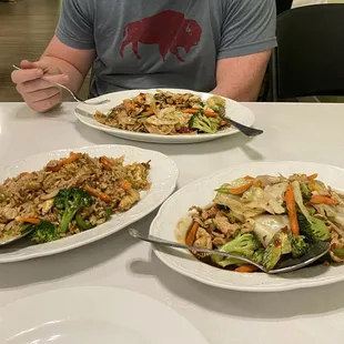 Jasmine fried rice, Buddha&apos;s joy, pad see ew