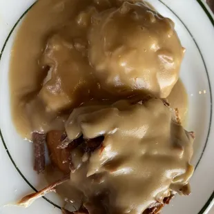 Half portion of open faced beef sandwich SO GOOD