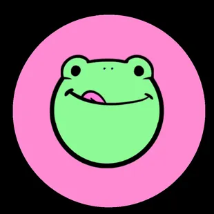 a green frog with a pink background