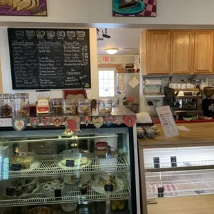 a display case of baked goods