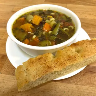 Minestrone! Full of veggies and served with focaccia