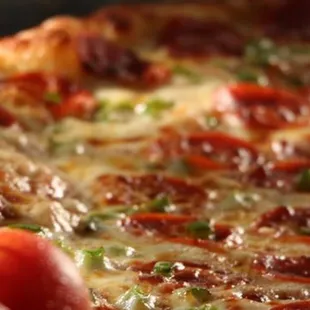 a closeup of a pizza