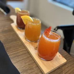 Mimosa flight (strawberry, pomegranate, and blueberry)