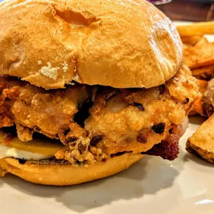 a chicken sandwich and french fries