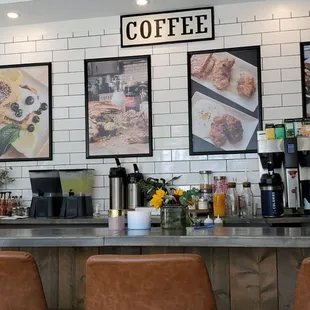 a coffee bar with a variety of drinks