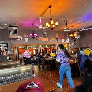 a group of people in a restaurant