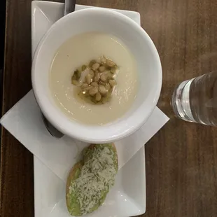 Cauliflower Soup and Avocado Crustini