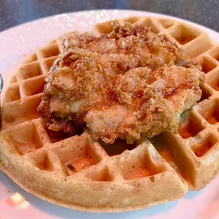 fried chicken and waffles on a plate