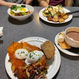 Toast Hash, Bacon-Fried Rice, Toast Benny