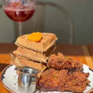 Orange Chicken and Black Sesame Waffle