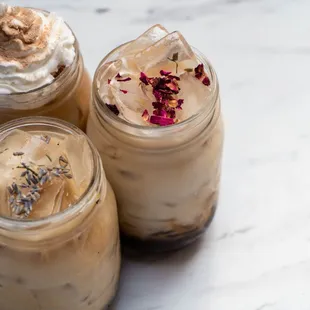 All of our flavored lattes can be made iced.  Try one of our six flavors: hazelnut, French vanilla, caramel, mocha, rose, and lavender.