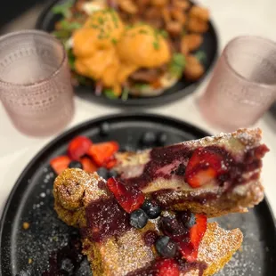 Berry French Toast and Barbacoa Egg Benedict with a Guaillo sauce.