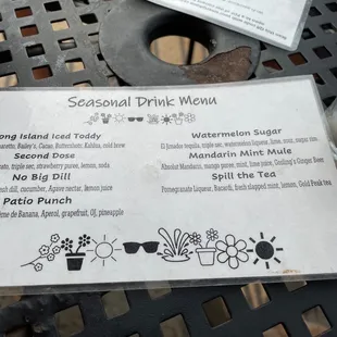 a menu for a seasonal drink menu