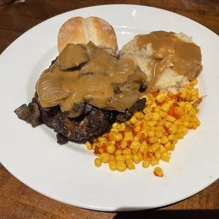 Salisbury Steak, Mashed Potatoes and Corn