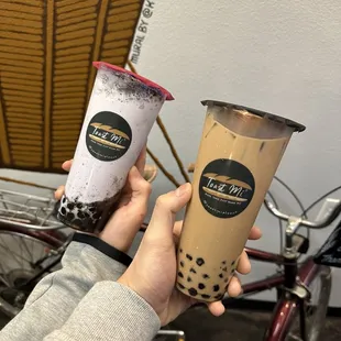 Taro Oreo w/ Boba and Classic Milk Tea w/ Boba