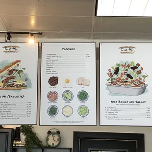 Banh mi, toppings, rice bowl and salad menu