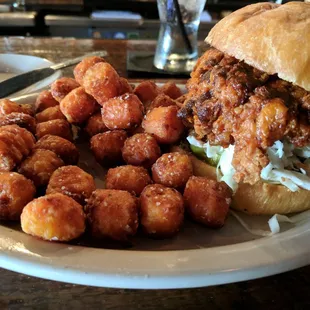Nashville chicken with slaw &amp; tots