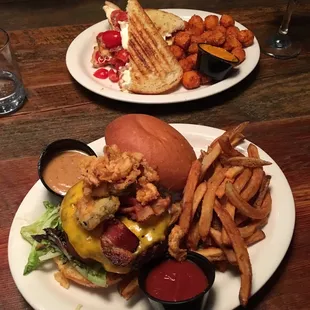 Toast Burger up front and caprese panini in the back