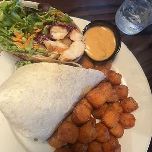 Thai wrap with shrimp &amp; sweet potato tots