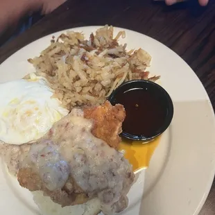 Chicken &amp; the egg. Portion smaller than when we've previously had. Delicious nonetheless