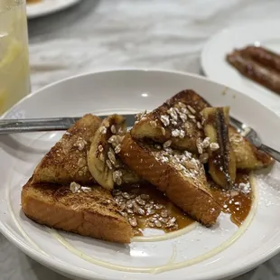 French toast, chicken sausage and pineapple lemonade