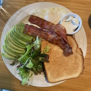 A "deconstructed Bad Ass Sandwich" with avocado subbed in for hash browns.  YUMM!