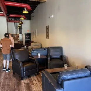 Some of the amazingly comfortable furniture and a coffee café area