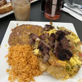 Chilaquiles Verdes with Carne Asada