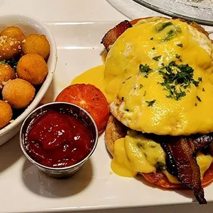 It&apos;s supposed to be an egg Benedict . They refused to poach my egg hard. Option #1 fried egg or option #2 hard boiled egg. I chose option 1