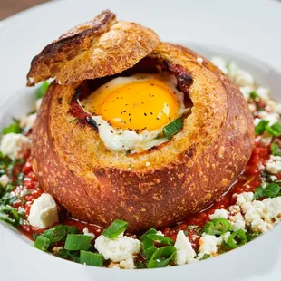 an egg in a bread bowl