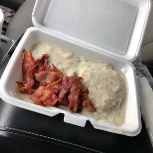 Half order of biscuits and gravy and bacon