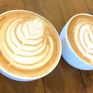 Two lattes. Even flavored, brilliantly balanced to the flavor of the coffee. Not too sweet.