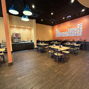 tables and chairs in a restaurant