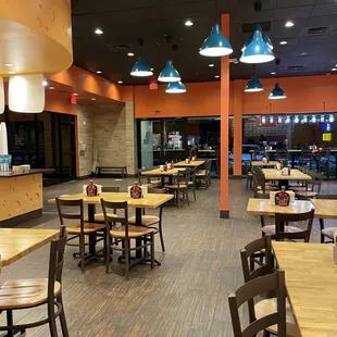 tables and chairs in a restaurant