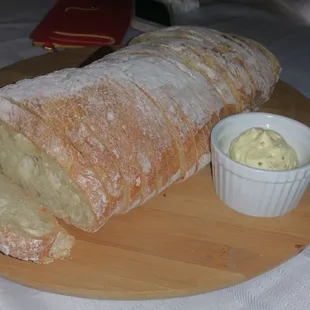 Fresh artisan bread with garlic chive butter mmmmm!
