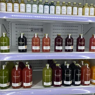 Juice shots, bottles, and premade bowls and yogurts