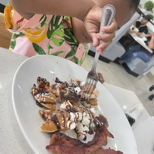 Kids Breakfast (Silver Dollar s'mores pancakes with bacon)