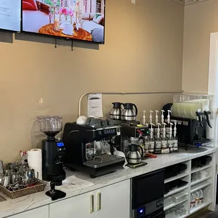 We have espresso drinks and coffee brewed fresh everyday. Local roasters only!