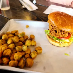 Chicken sandwich with fried okra