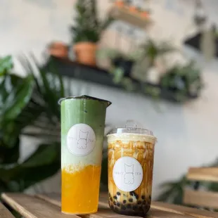 Creme Brûlée Pearl Latte and Mango Matcha Latte