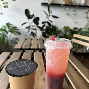 HK milk tea and sparkling strawberry yuzu