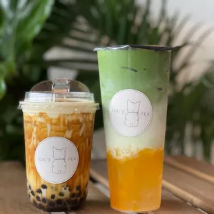 Creme Brûlée Pearl Latte and Mango Matcha Latte