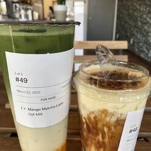 Crème brûlée Pearl latter  Mango matcha latte