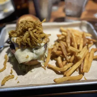 Onion straw bacon burger