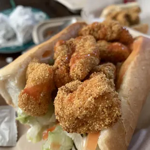 close up of catfish po boy