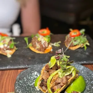 CRISPY WONTON TACOS - A5 Wagyu - Perfect!  &amp; Short Rib TOSTADITAS